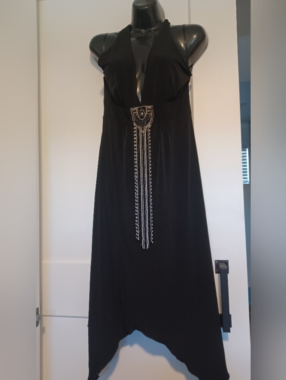 VENUS Black Halter Maxi Dress with Embellished Waist
